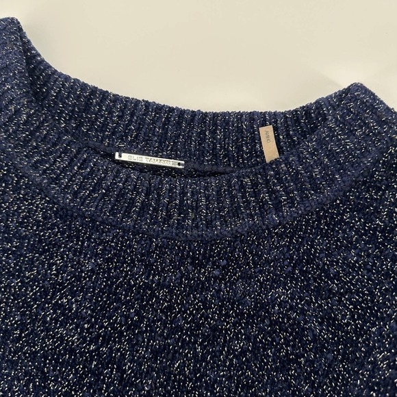 Elie Tahari Womens Heavy Knit Metallic Pullover Sweater Knitted Blue Size M - Picture 6 of 12